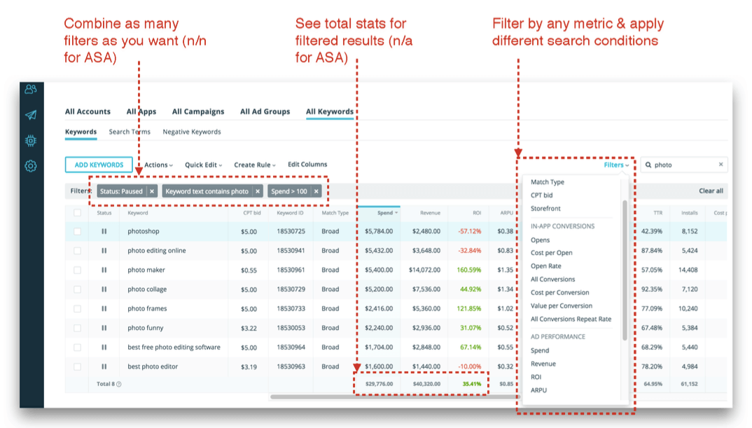 SearchAdsHQ new filters