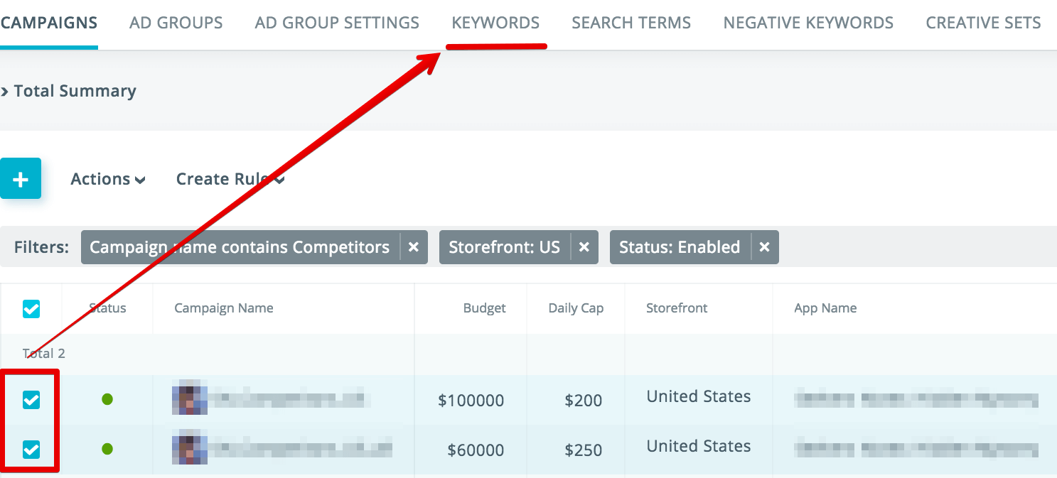 Filtering keywords in SearchAdsHQ