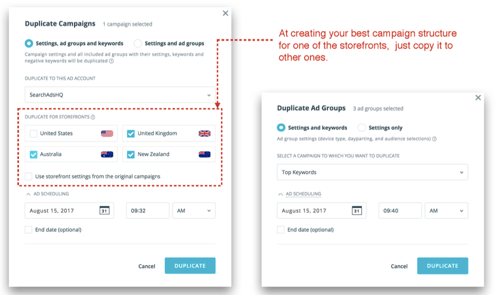 SearchAdsHQ campaign duplication